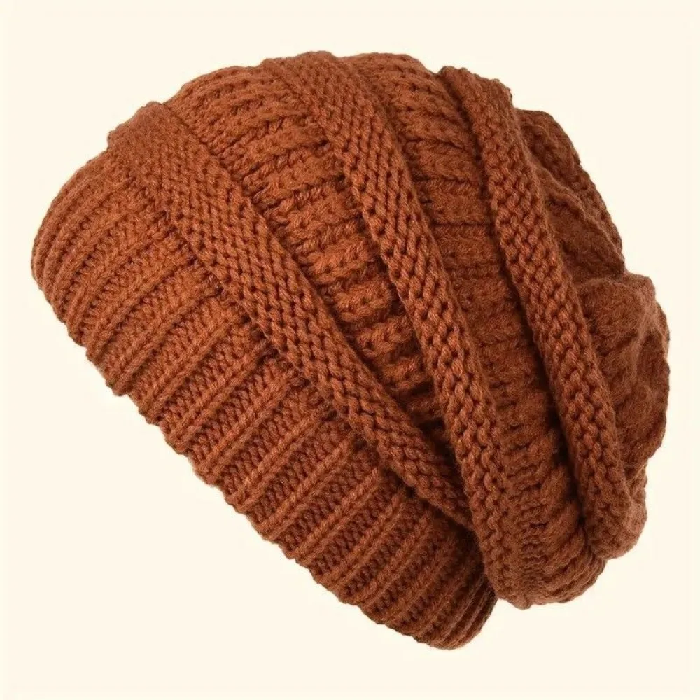 Casual Chunky Knit Slouchy Beanie Warm Soft Elastic Pullover Hat Face Slimming Ear Protecting Cold Weather Hat Commute