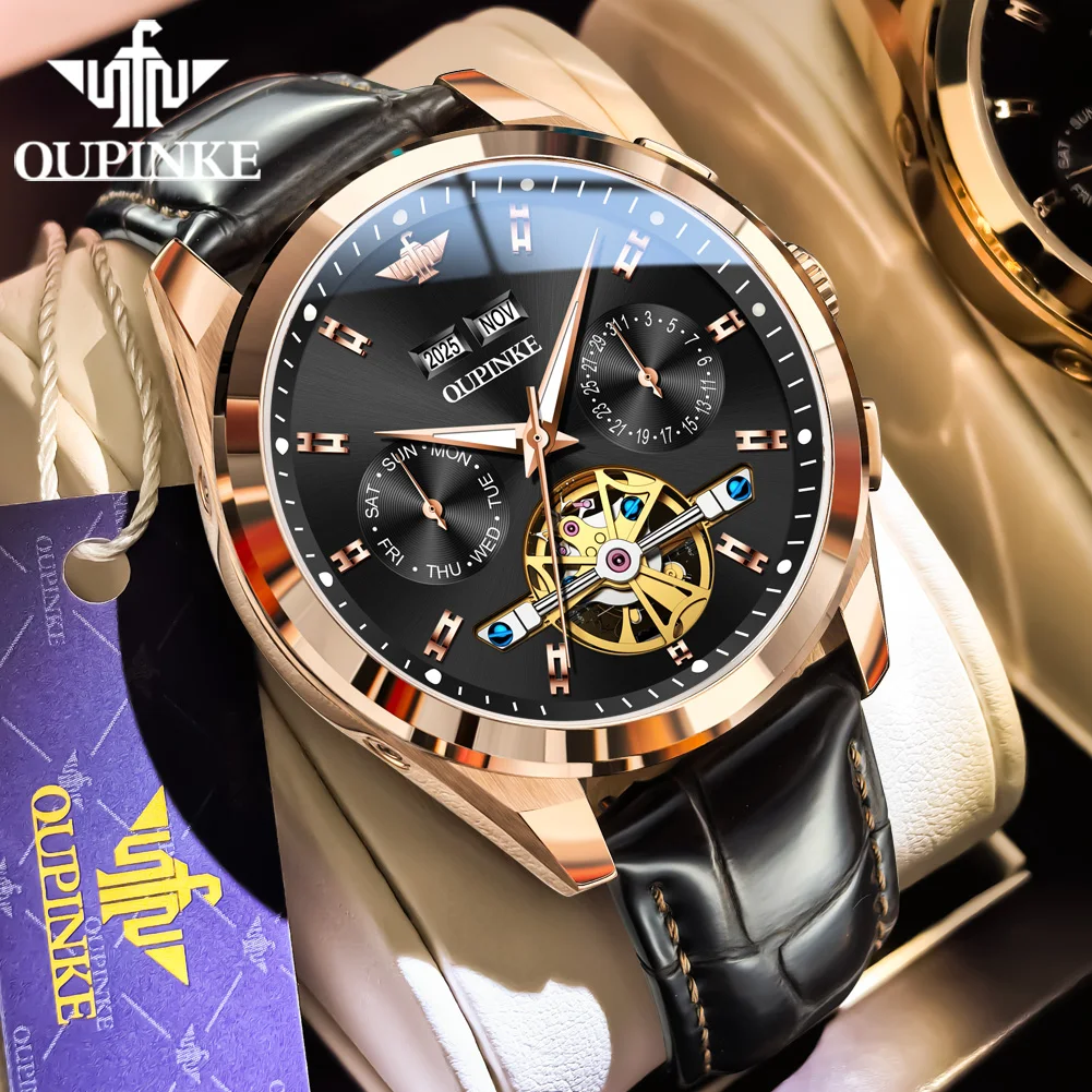 

OUPINKE 3291 Mens Watch Chronograph Auto Date Waterproof Luminous Watch Original Luxury Automatic Mechanical Watch