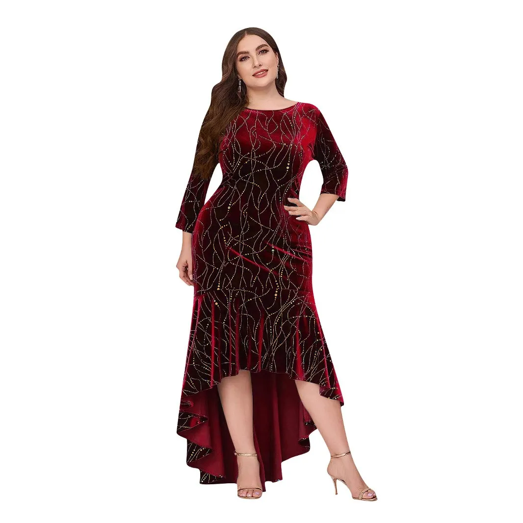 Embroidery Long Dress Mermaid Maxi Length Streetwear with Mermaid Hem European and American Style Long Sleeve Autumn for Women