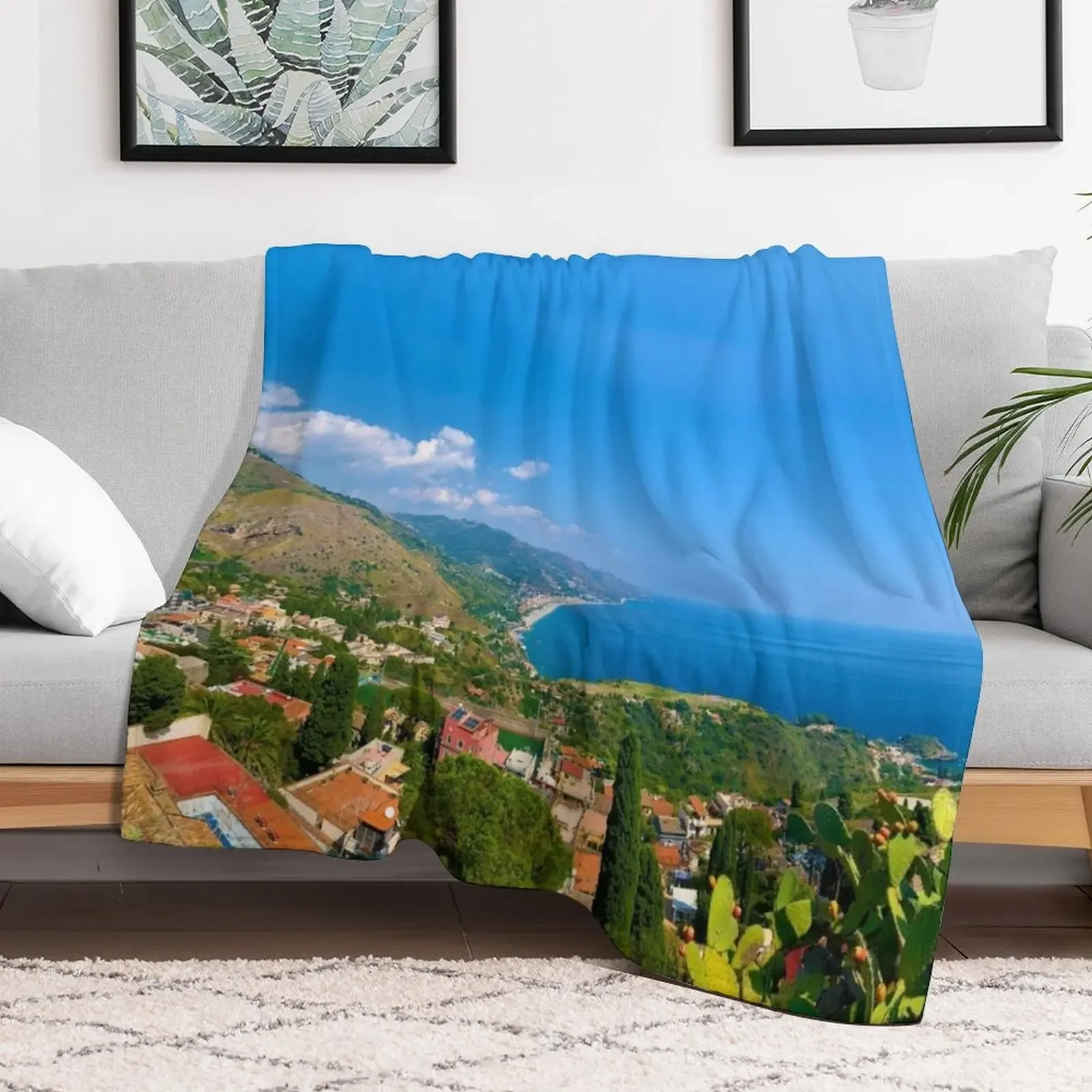 Taormina City On Sicily Italy Throw Blanket Plush Fuzzy Cozy Blanket for Couch Sofa