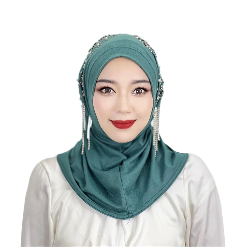 Malaysia Muslim Women Tassel Beaded Instant Hijab Turban Shawl Headwrap Pull On Ready Scarf Head Islamic Arab Hat Headwear Mujer