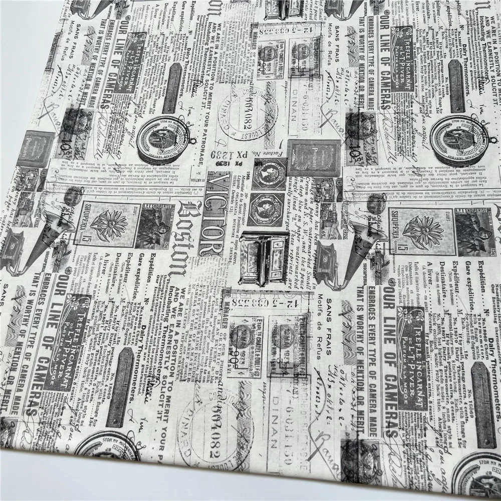 45x145cm Black and white  Vintage newspaper 100% Cotton Fabric newspaper Material Patchwork Sewing  Quilt Needlework DIY Cloth