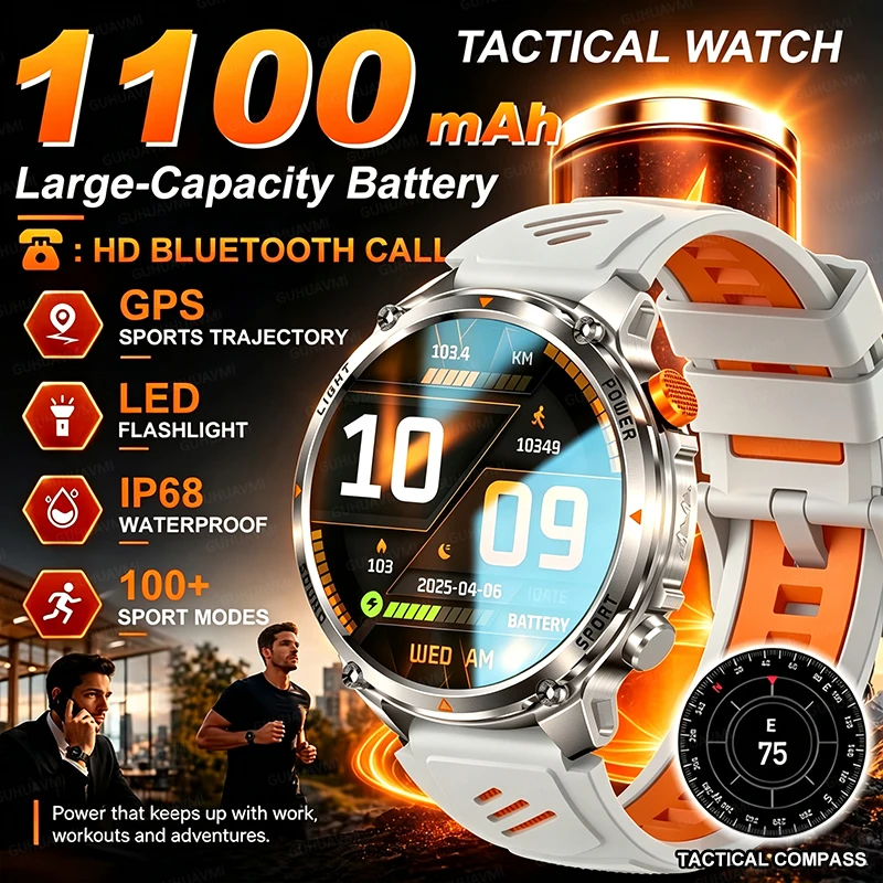 Outdoors NEW TANK Military 1100 MAh Battery Smart Watch Equip GPS Sport Trajectory Compass LED Flashlight IP68 Waterproof Watch