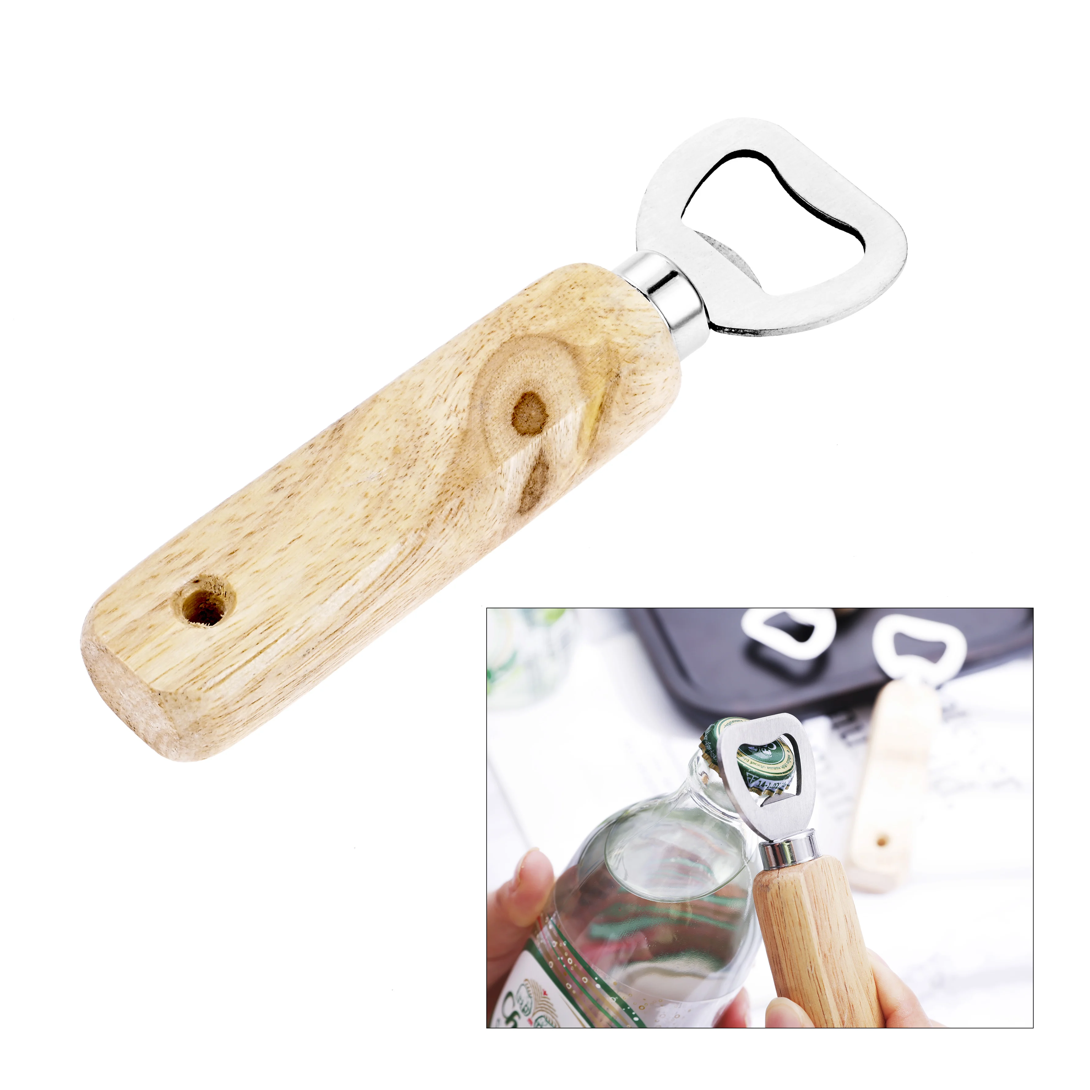 Wooden Handle Stainless Steel Bottle Opener Wine Beer Soda Glass Cap Bottle Opener for Christmas Wedding Party Kitchen Bar Tool