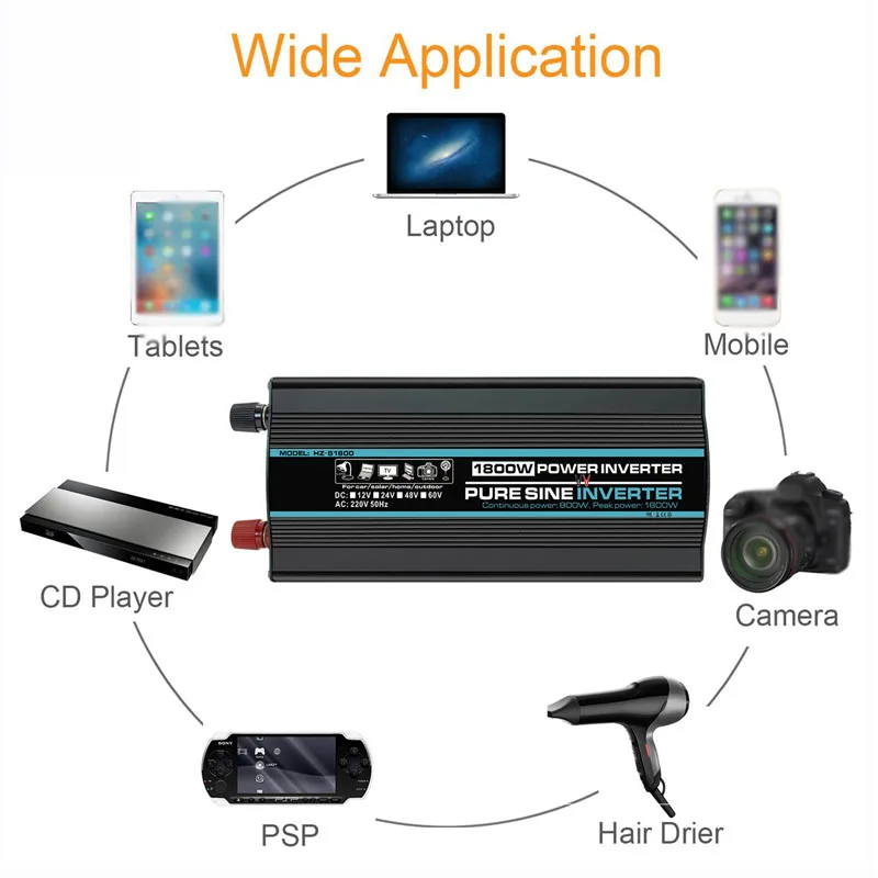 1000/1800/2000/2600W Pure Sine Wave Power Inverter Voltage Transformer LED Display Car Home Outdoor DC12V to AC 220V Converter