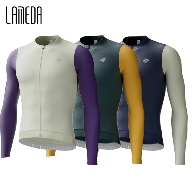 

LAMEDA Men's Professional Road Bike Cycling Jersey Quick-dry Comfort Long Sleeve Bike Jersey with Pockets MTB Clothing for Men