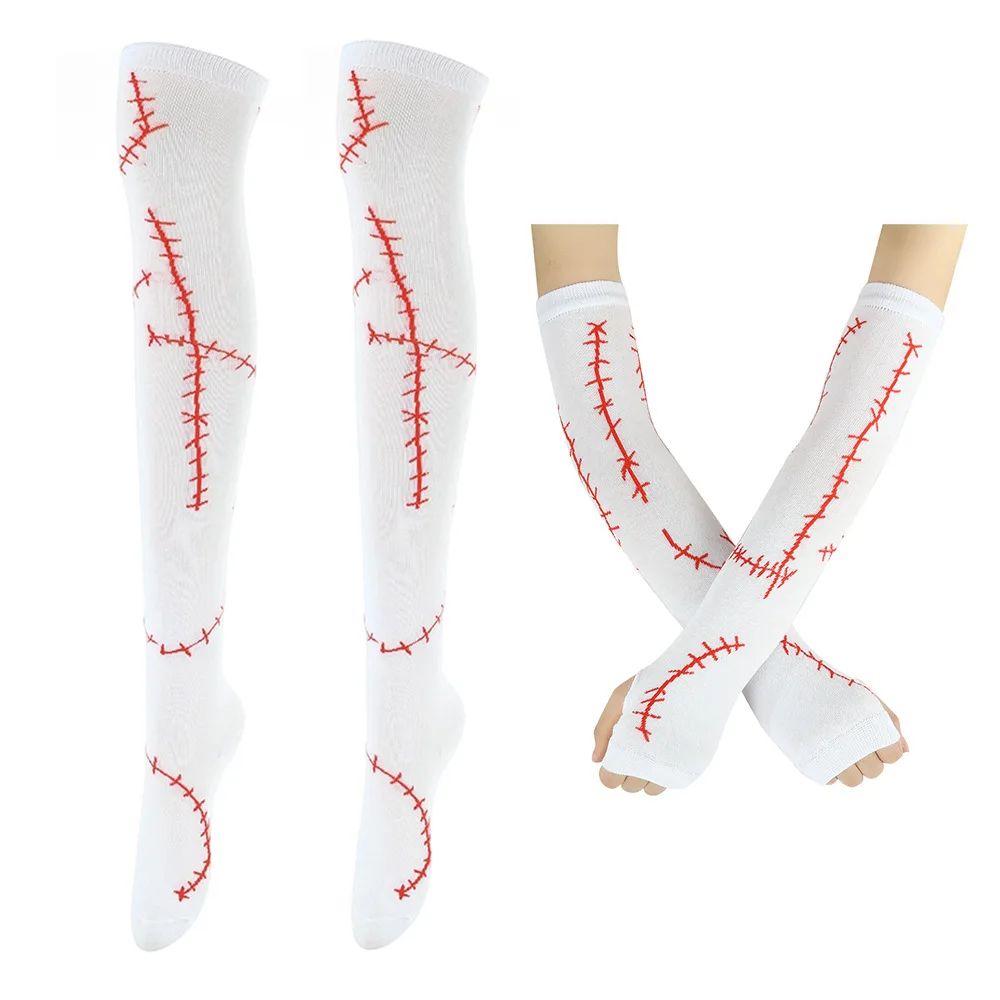 2pcs Movie Halloween Sally Cosplay Stockings Gloves Adult Women's Full Set Socks Oversleeves Costume Accessories Carnival Props