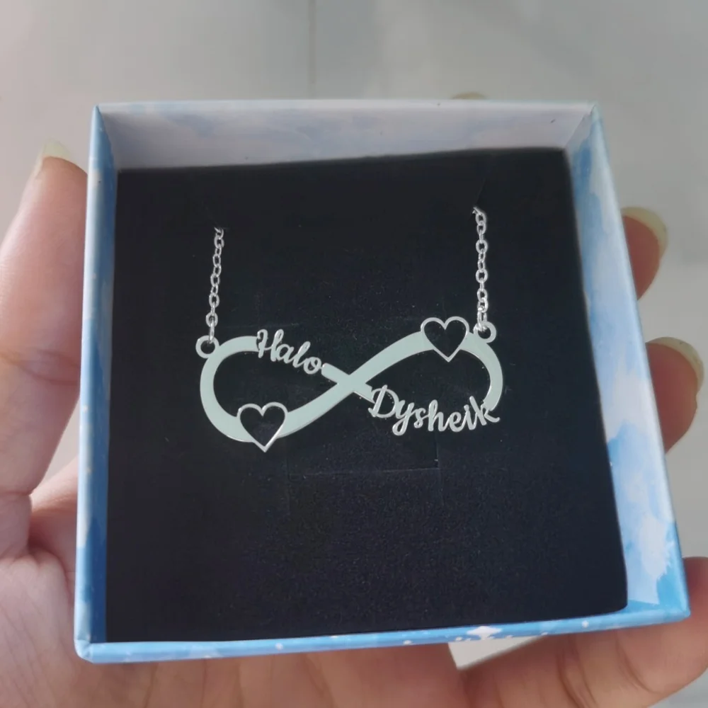 LeeChee-Collar personalizado de acero inoxidable con dos nombres, símbolo de corazón infinito, personalizado, regalo de aniversario para pareja