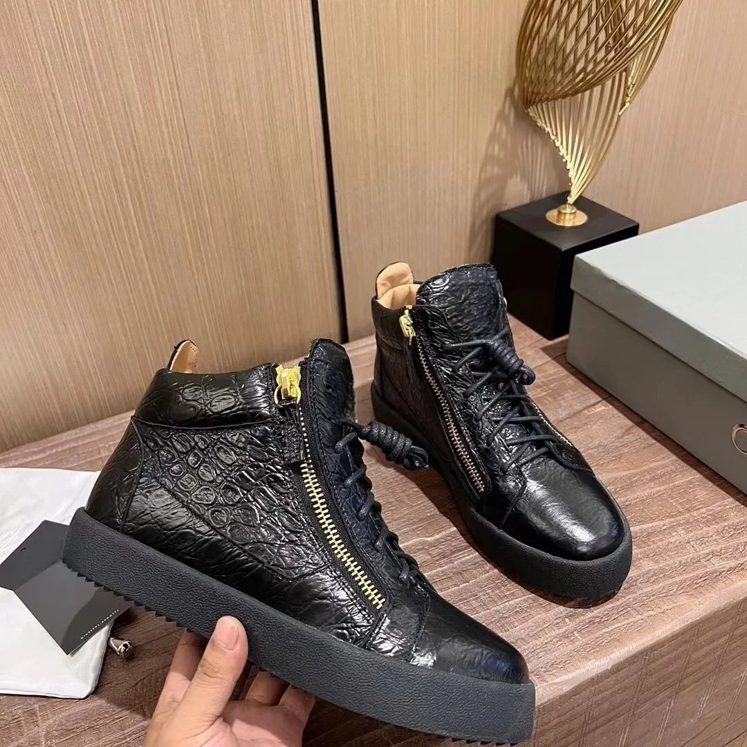 

Top Quality Classic Mens Casual Sneakers Women High-top Real Leather Tennis Luxury Brand Designer Unisex Sports shoes 0070