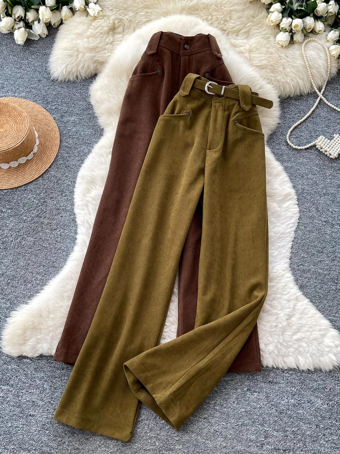 High Waist Wide Leg Pants Women's Loose Casual Comfortable Autumn Commute Style Trousers Polyester Fiber Ladies Fashion