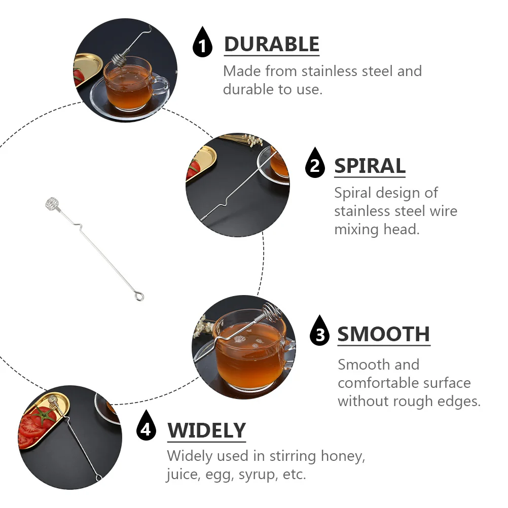 

3Pcs Honey Stirring Tool Stainless Steel Mixing Stick for Honey Syrup Juice Egg Stirrer Long Handle Kitchen Dining Essential