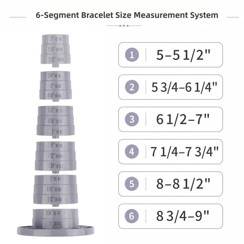 N96R Segmented Bracelet Sizing Mandrel Rotatable Tower With 5-9 Inch Markings 6 Compartment Storage Base