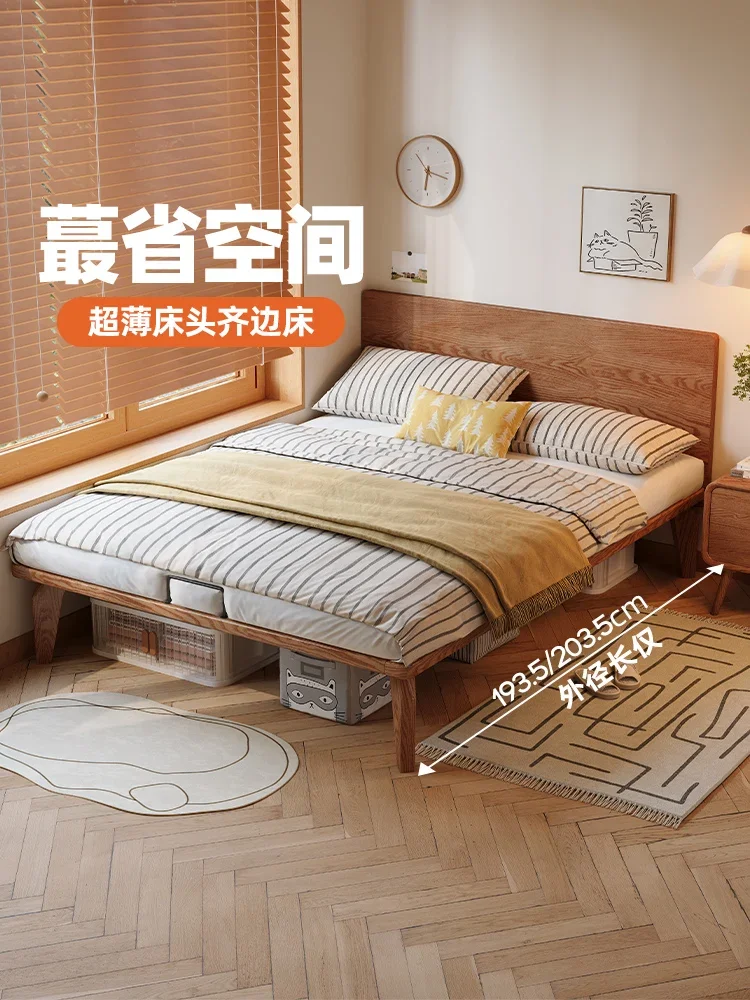 Solid wood bed small apartment log style high foot modern simplicity