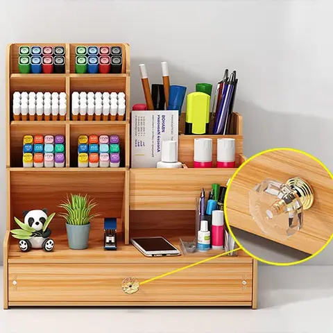 Wooden drawer desktop organizer DIY stationery and cosmetics large capacity storage box, suitable for home offices and schools