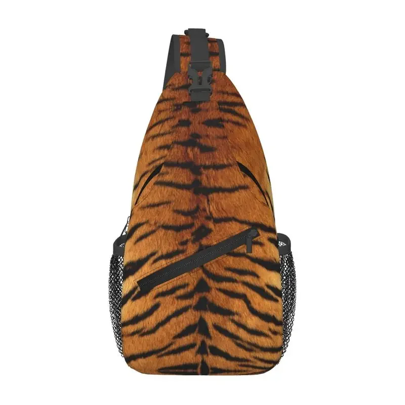 Custom Faux Siberian Tiger Skin Design Sling Crossbody Backpack Men Animal Texture Chest Shoulder Bag for Travel Hiking Daypack