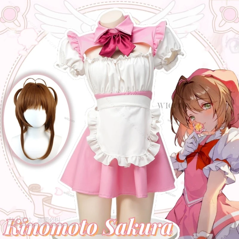 

Kinomoto Sakura Rabbit Pink Bodysuit Maid Uniform Cosplay Costumes Women Cute Japanese Role Play Outfits Underwear Girl Jumpsuit