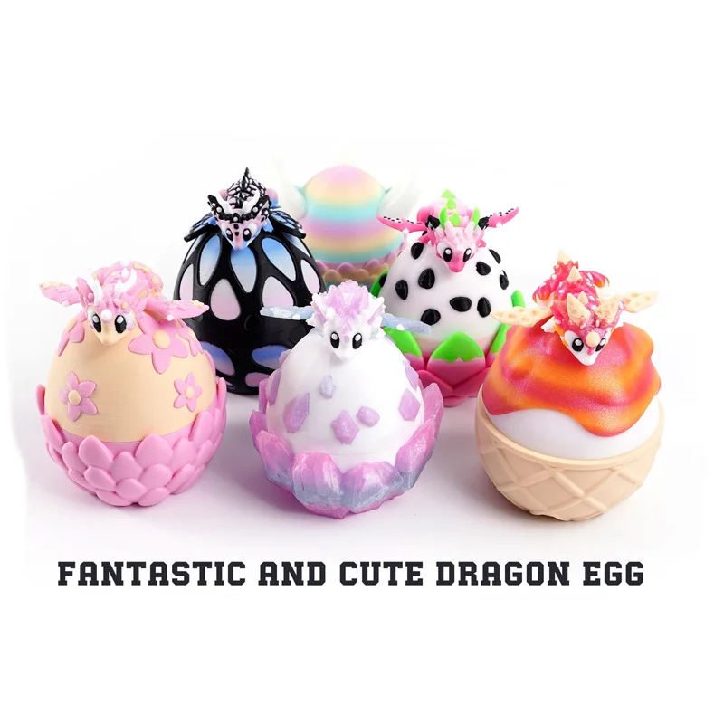 3D Printed Fantasy Dragon Egg Figurines Ornament Colorful Cherry Blossom Dragon Easter Eggs Home Desktop Decoration Gift