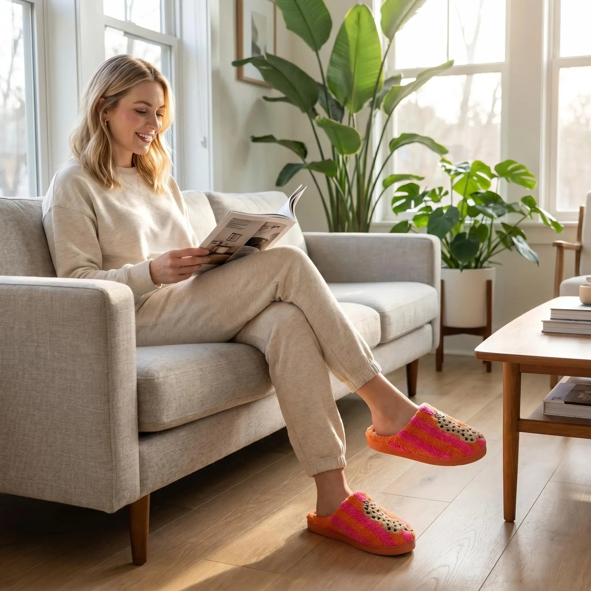 Herren-Plüschpantoffeln, farblich abgesetzte, bestickte Winter-Hausschuhe mit gestreiftem Leopardenmuster, rutschfeste, warme, bequeme Plüschschuhe für Damen – Detail 6