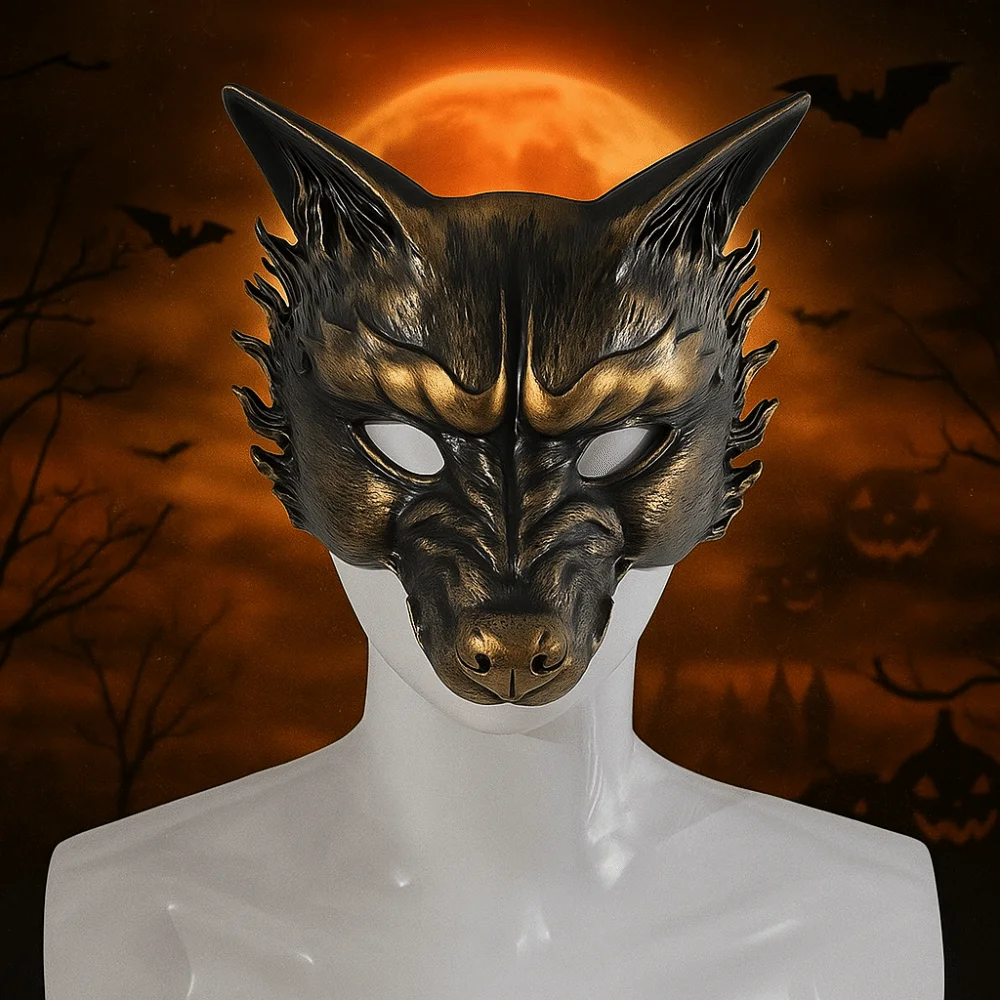 Retro Wolf Halloween Mask Half Face Foam Masquerade Mask Dress Up Props Animal Cosplay Mask Makeup