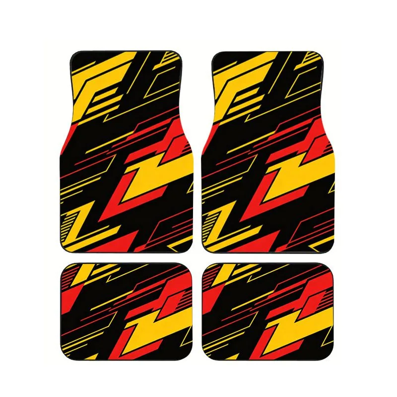 

Neon Red Yellow Black Geometric Racing Car Floor Mats 4Pcs Universal Non Slip Auto Foot Carpets Sport Print