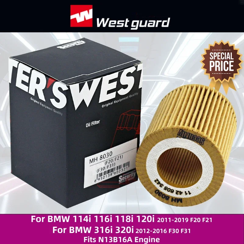 For BMW 114i 116i 118i 120i 2011-2019 F20 F21 For BMW 316i 320i 2012-2016 F30 F31 WESTGUARD Oil Filter MH8030 11427635557