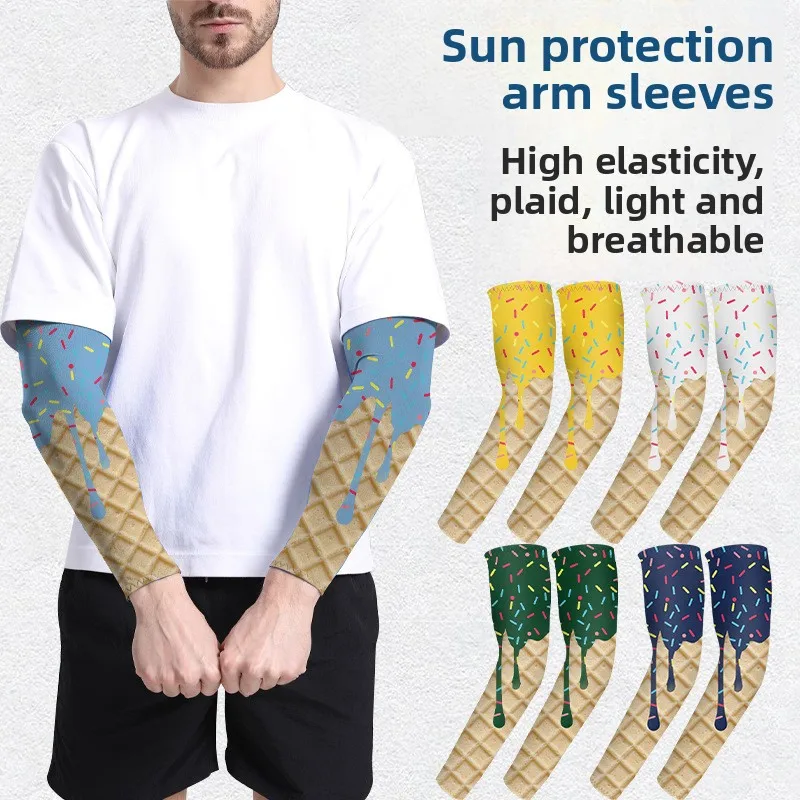 Summer Kids UV Protection Arm Sleeves Outdoor Boys Girls Breathable Sports Ice Sleeves Cute Ice Cream Cycling Arm Cover Unisex
