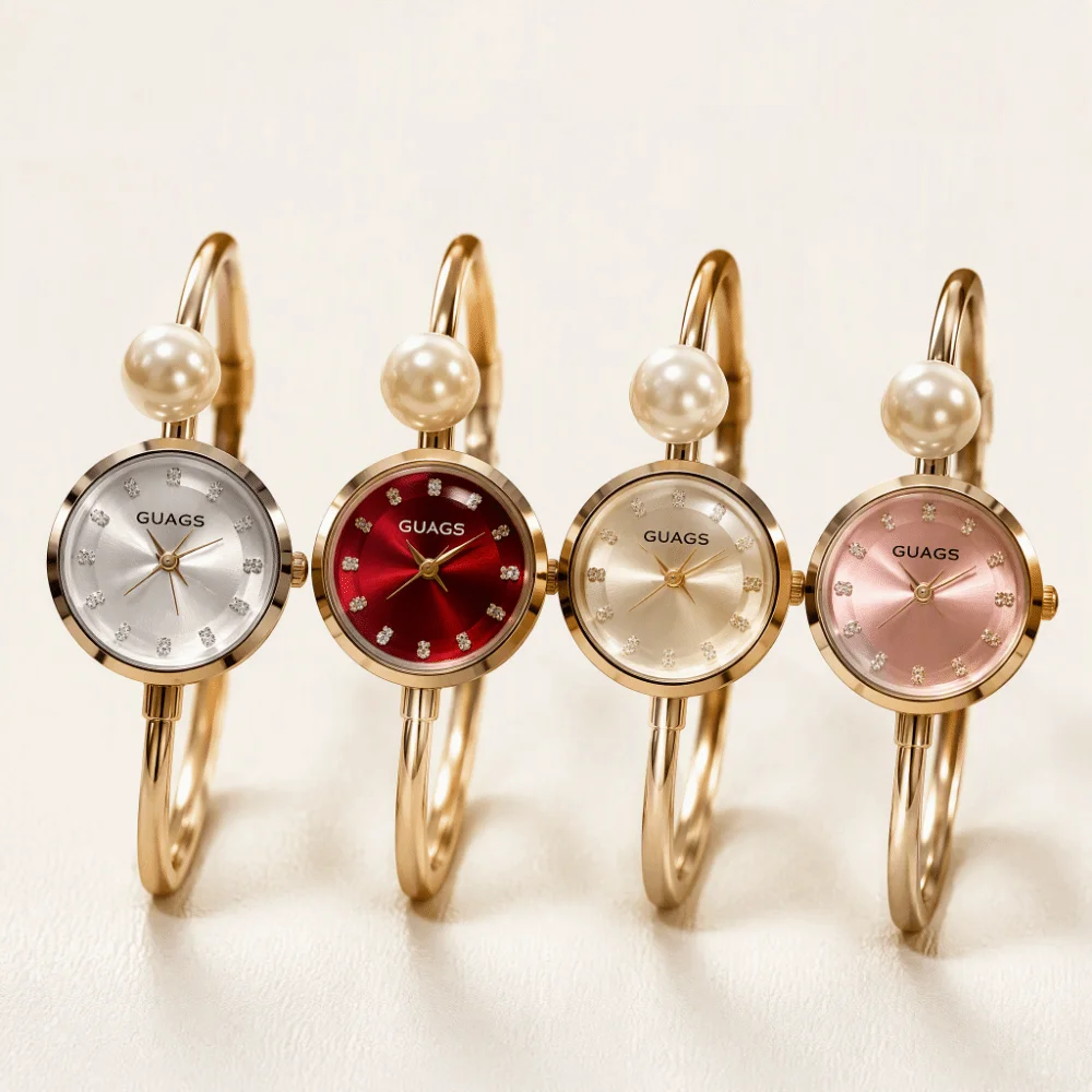 Creative Rotundity-shaped Dial Pearl Watch Adjustable Open Design Quartz Watch Gift Elegant Bracelet Watch for Women