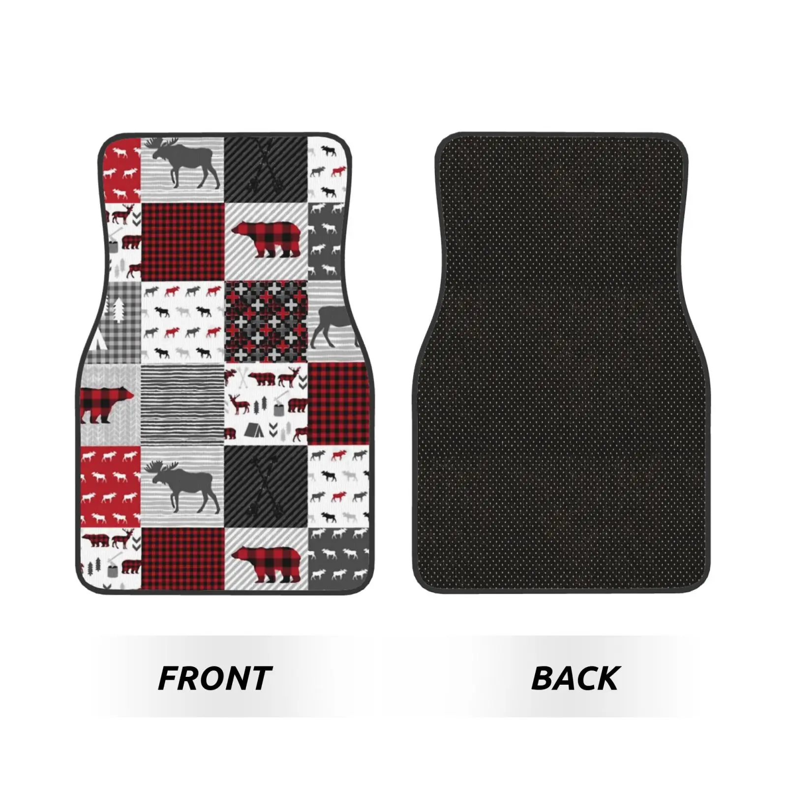 Bear Deer Checkered Pattern Car Floor Mats Non-Slip Carpets Rugs Front & Rear Car Foot Mats Set of 4 Pcs Auto Accessories Decor - view 2