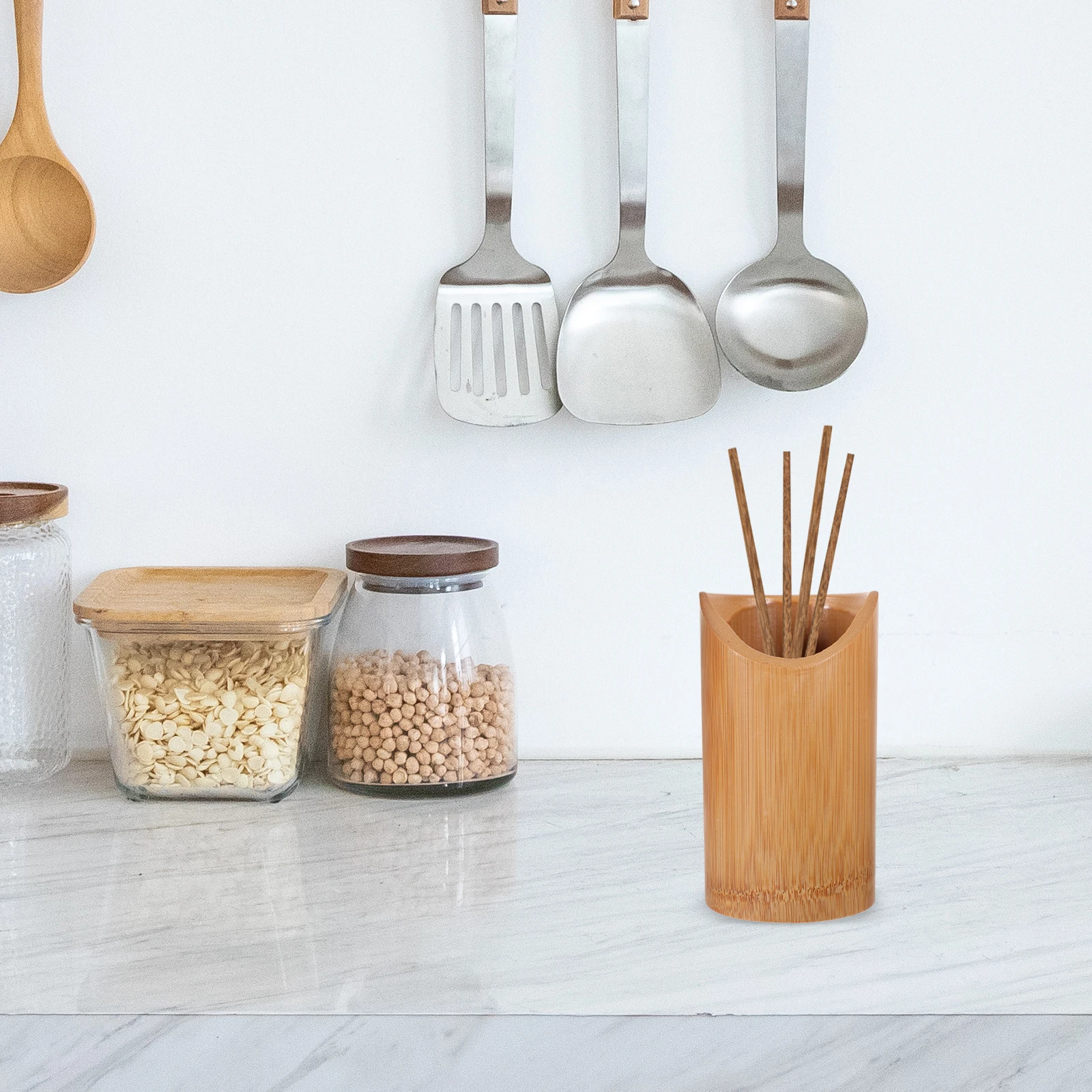 

Bamboo Pencil Holder 18cm Tall Slanted Mouth Reusable Chopstick Storage Container Spoon Fork Silverware ganizer Bamboo