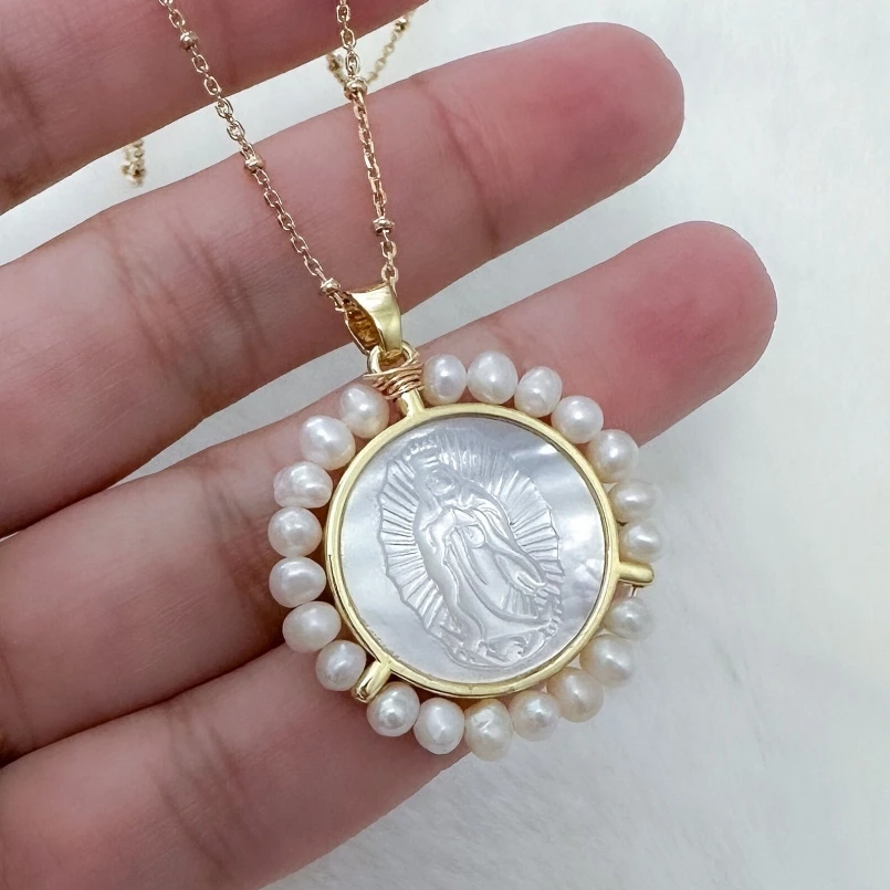 

Pearl Necklace Religious Virgin Mary Necklace Mother Of Our Lady Of Guadalupe Medal Mexican Jewelry Women Catholic Gifts