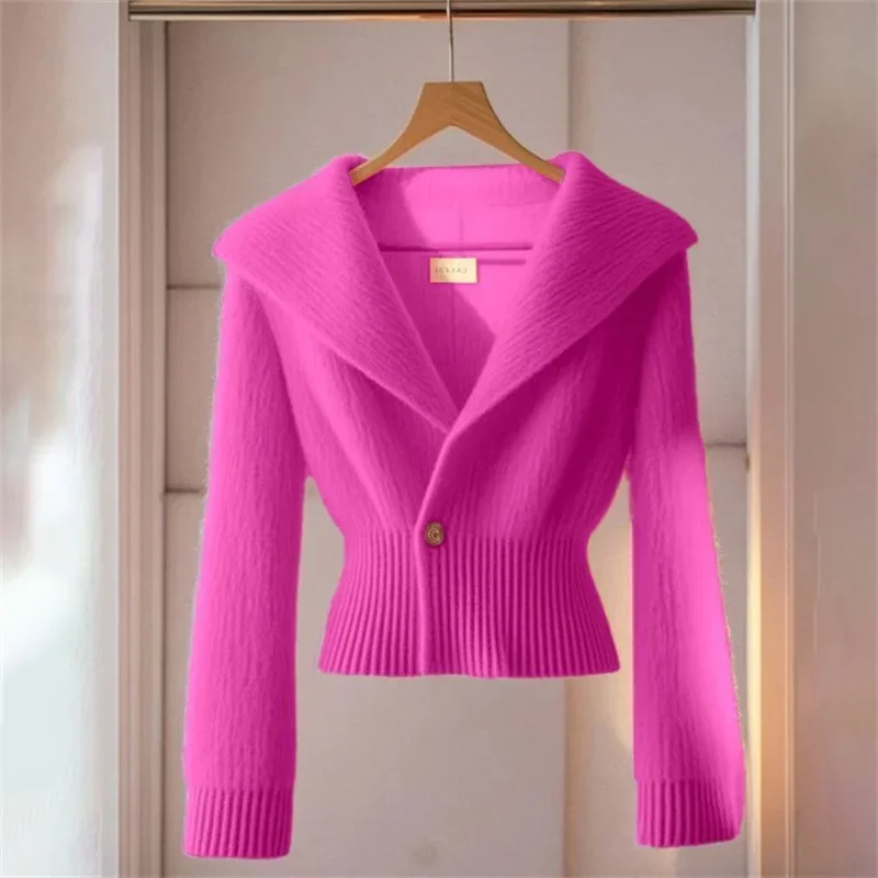 Jesienna koreańska moda Sweter z dzianiny Kardigan Kobiety Slim Długi rękaw Talia Miękki sweter Sweter z dzianiny Kurtka damska Topy