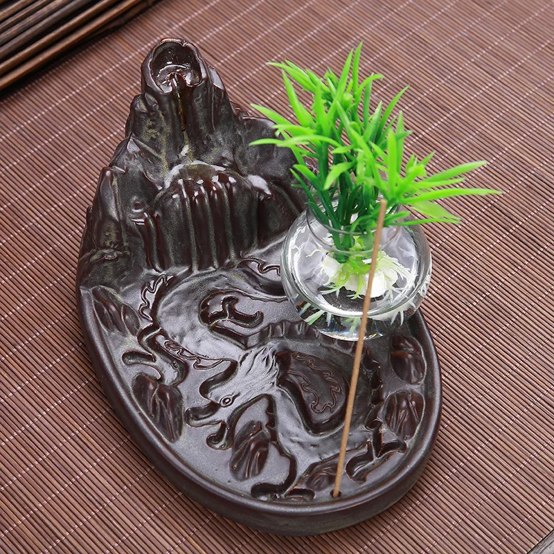 Reverse Flow Incense Burner with Hydroponic Green Plant Set Box Creative Home Decor