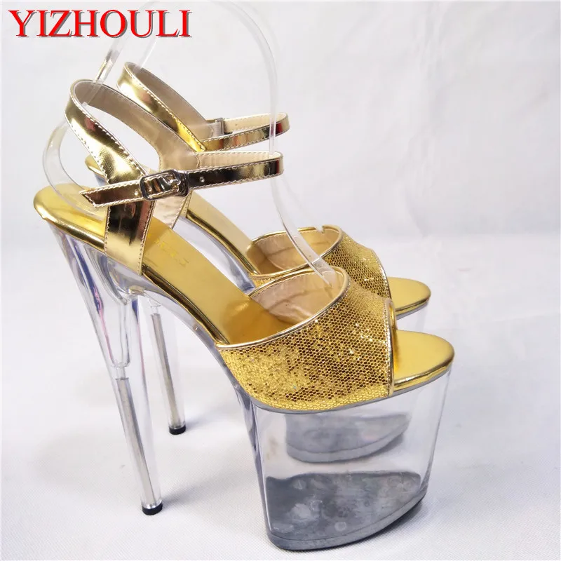 

Glitter bright look sexy sandals necessary 20 cm thick bottom heels catwalk shows interest colourful dance shoes