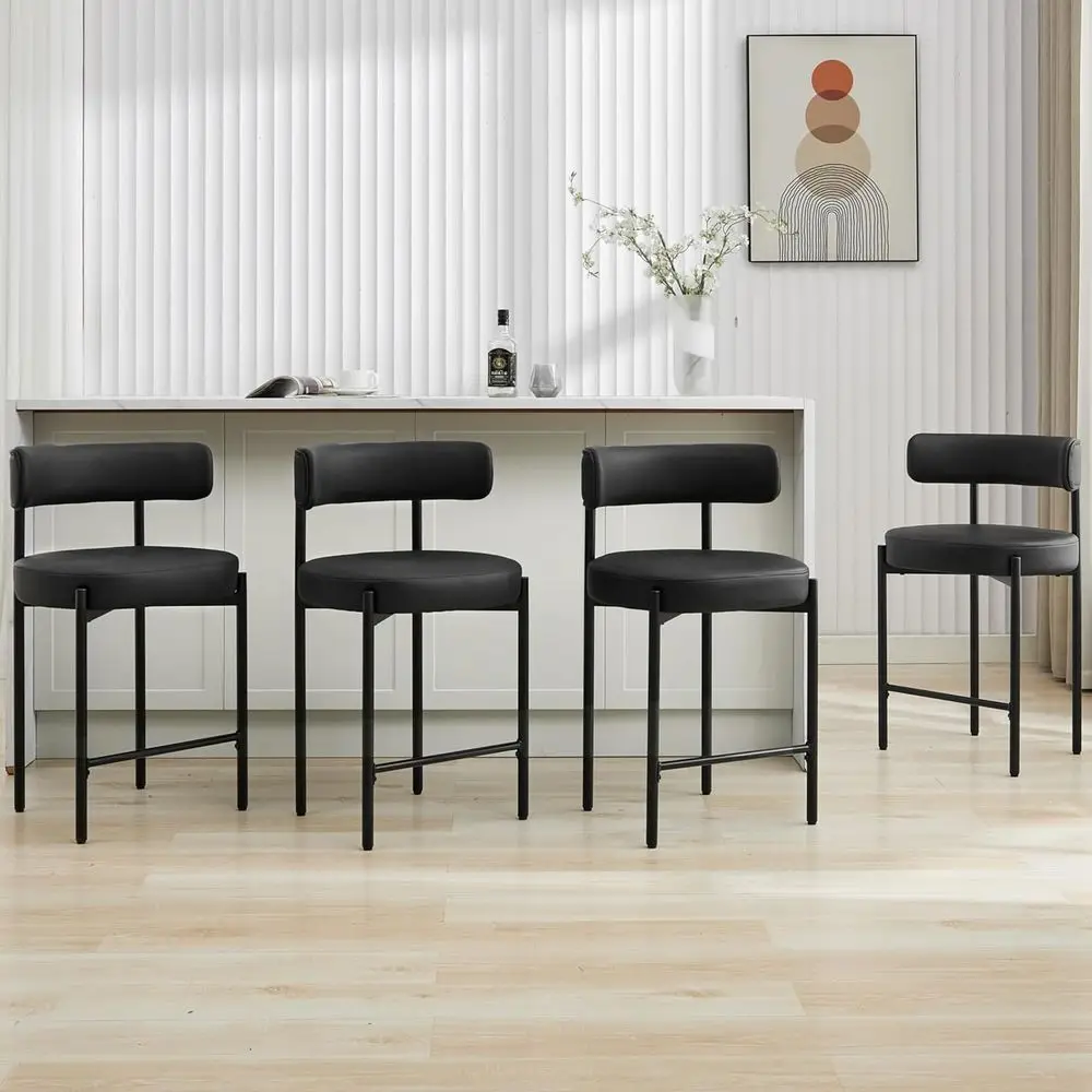 

Set of 4 Black Vegan Leather Counter Height Bar Stools with Upholstered Backs