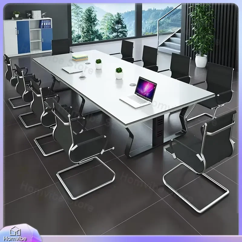 White Conference Table for Office Meeting Room Multi Person Adjustable Length Width Modern Minimalist Desk Home Study