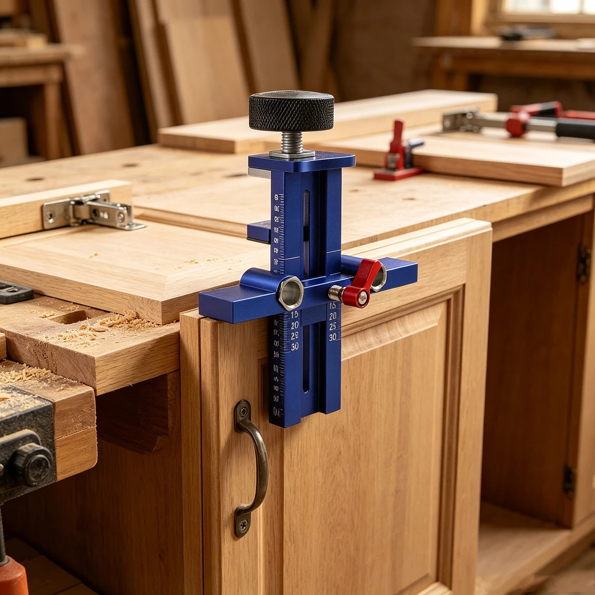 Adjustable Positioner Jig Cabinet Door Mounting Jig, Positioning Hole Opening Cabinet Door Installation Tool for Wall & Base
