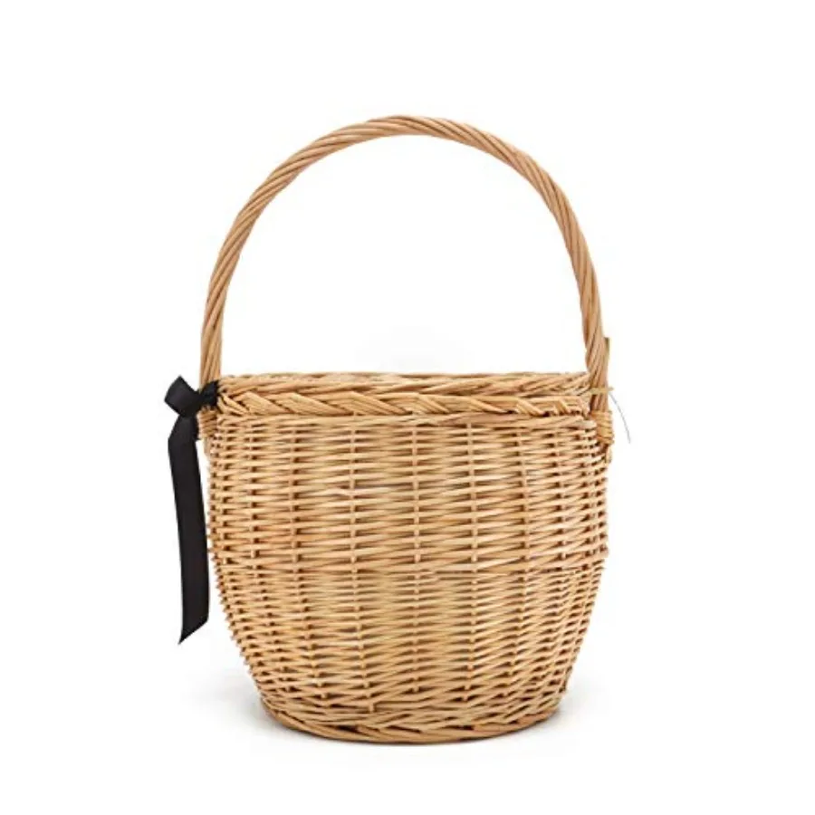 

Miuco Womens Wicker Basket Bag Handmade Straw Rattan Bamboo Bag With Lid Handbag