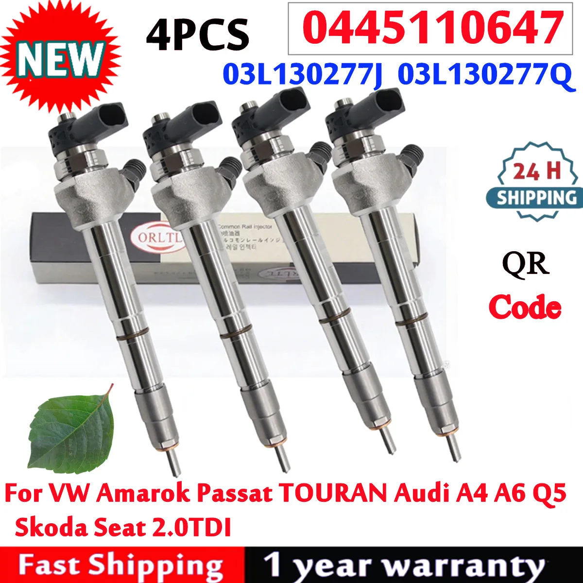 

4PCS for VW Amarok Passat TOURAN Audi A4 A6 Q5 Skoda Seat 03L130277J 03L130277Q 0445110647 0445110646 New Diesel Fuel Injector