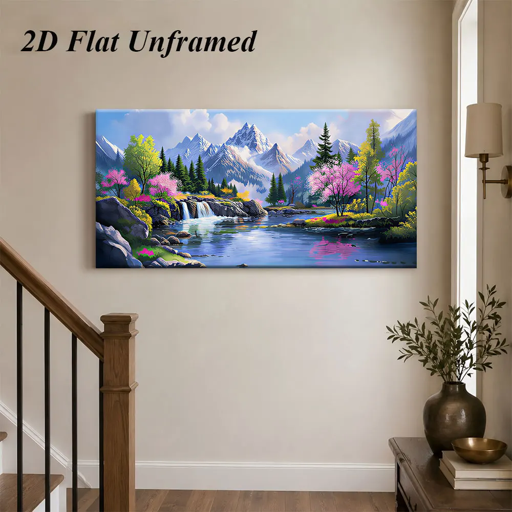(1PC Unframe)1 piece of frameless decorative painting of high mountains and flowing water, natural landscape painting, living r