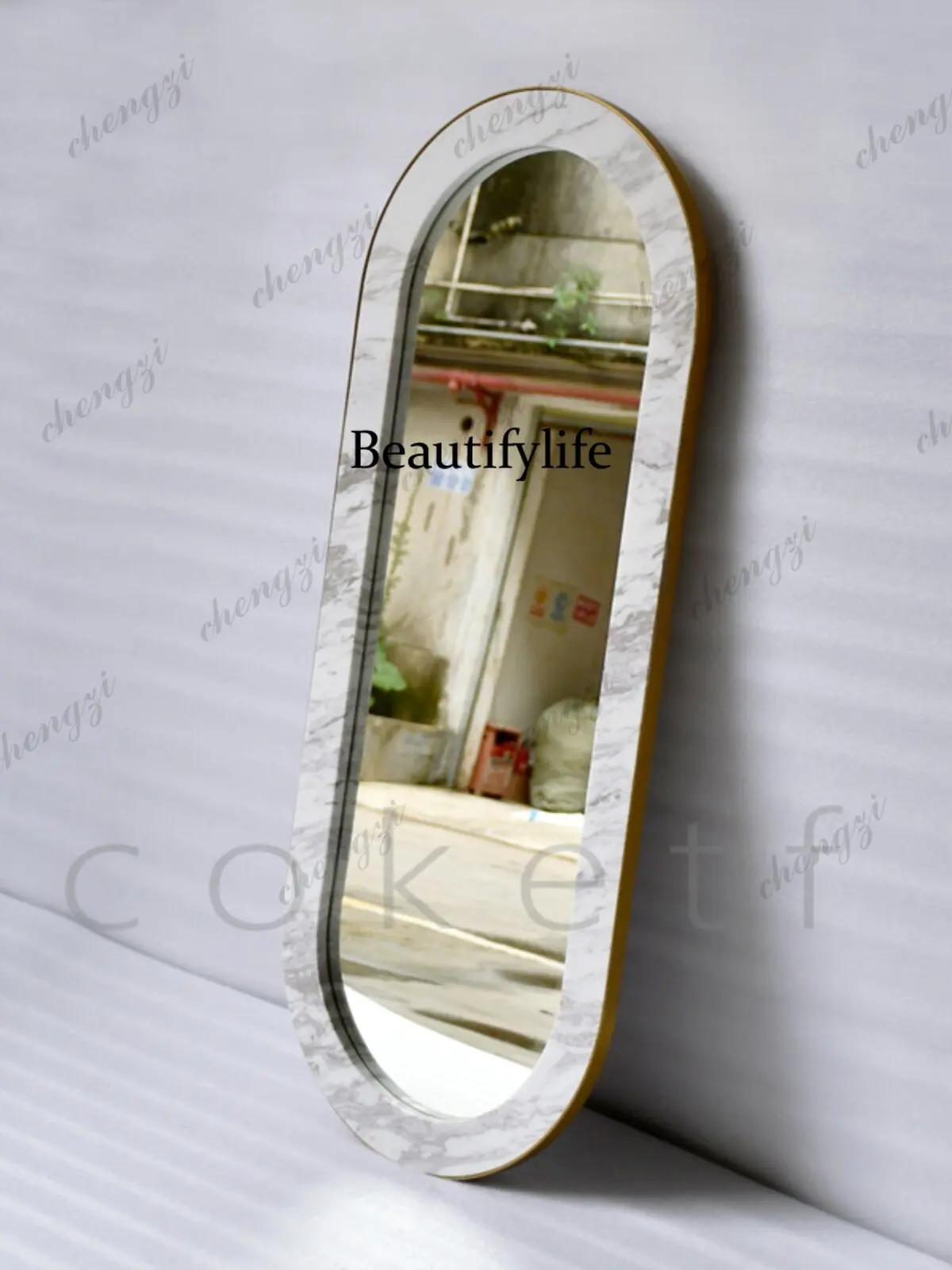 Light luxury high-end natural marble full-body mirror floor-to-ceiling home wall-mounted designer custom fitting mirror
