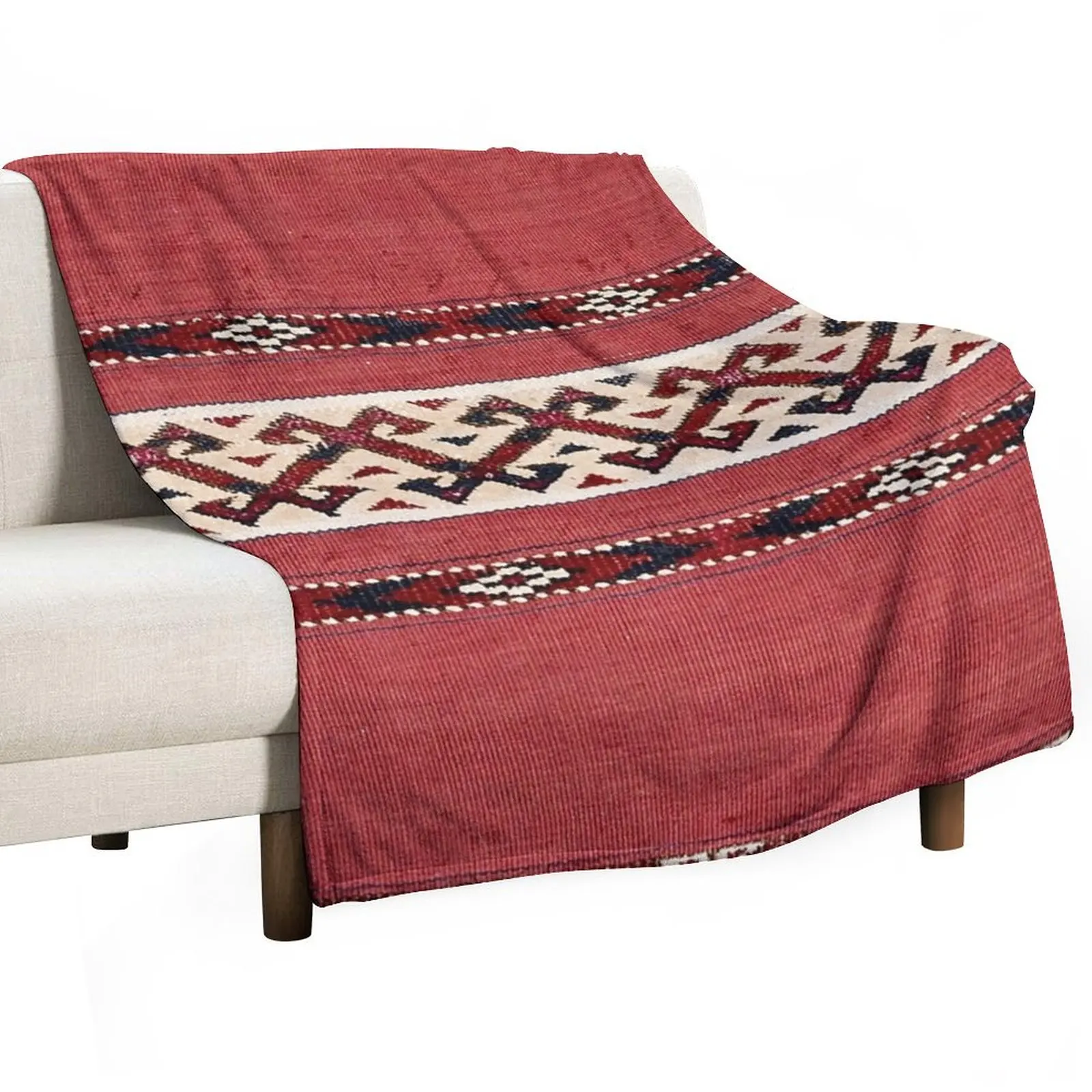 Triangle Stripe Kilim 19th Century Authentic Colorful Picture of a Red Black and White Rug Throw Blanket Cute Plaid Blankets