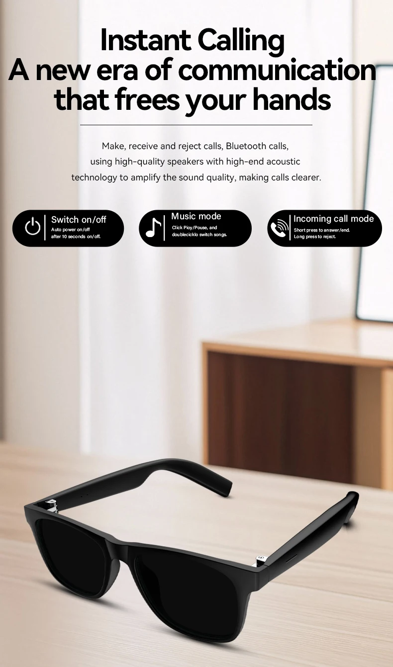 2026 New Smart Glasses Sunglasses Men Women, Bluetooth 5.3 Open Ear 7H Battery Dual Speakers Protection Sports Calling Glasses