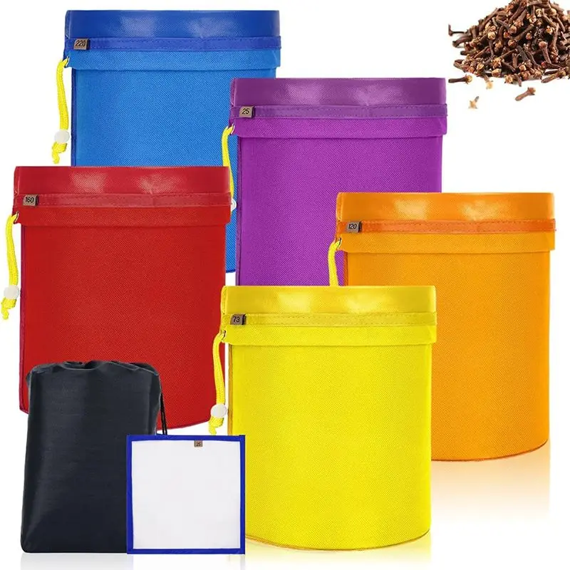 USER FRIENDLY-5 Pack Filter Bag, Storage Bags With Filter Screen Reusable Brew Bag With Adjustable Drawstring Fine Mesh Bag