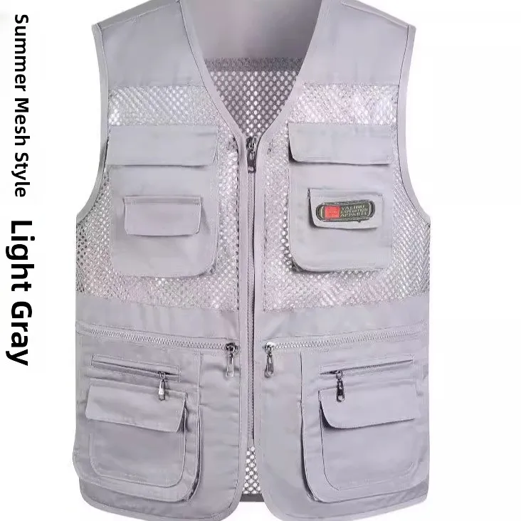 Summer Men's Me Vest Thin Zipper V-Ne Lightweight Outdoor Wear Stand Fit Busin Gentleman Polyester ng Breathable