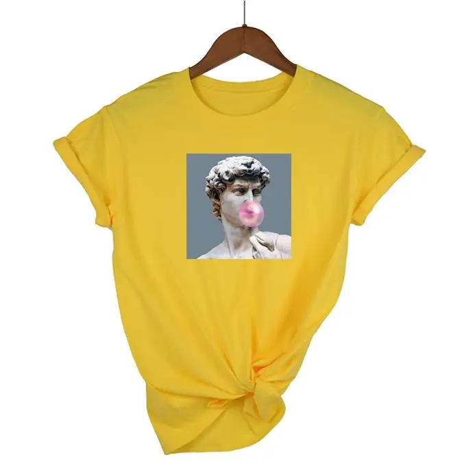 Statue Of David Michelangelo Women Tshirt Pink Kawaii Vintage Casual Skipoem Cotton Short Sleeve Colorful Summer Tops Clothes