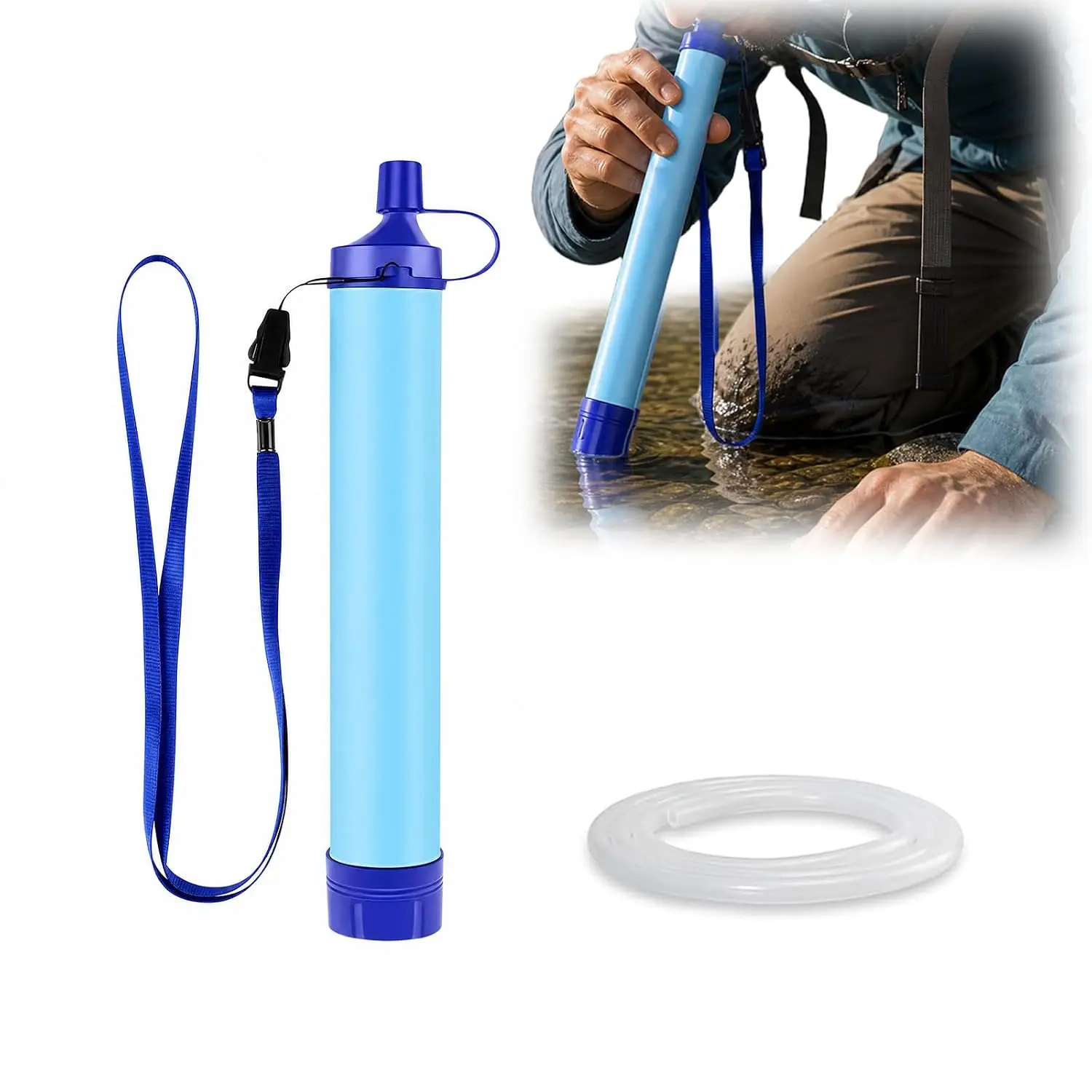 Outdoor Emergency Water Straws Filter, Survival Filtration Portable Gear, Supply for Drinking Hiking Camping Team Family Outing