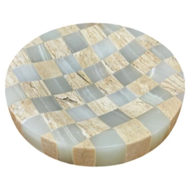 Natural marble travertine with onyx stone chessboard square grid green jade mosaic jewelry storage box small tray