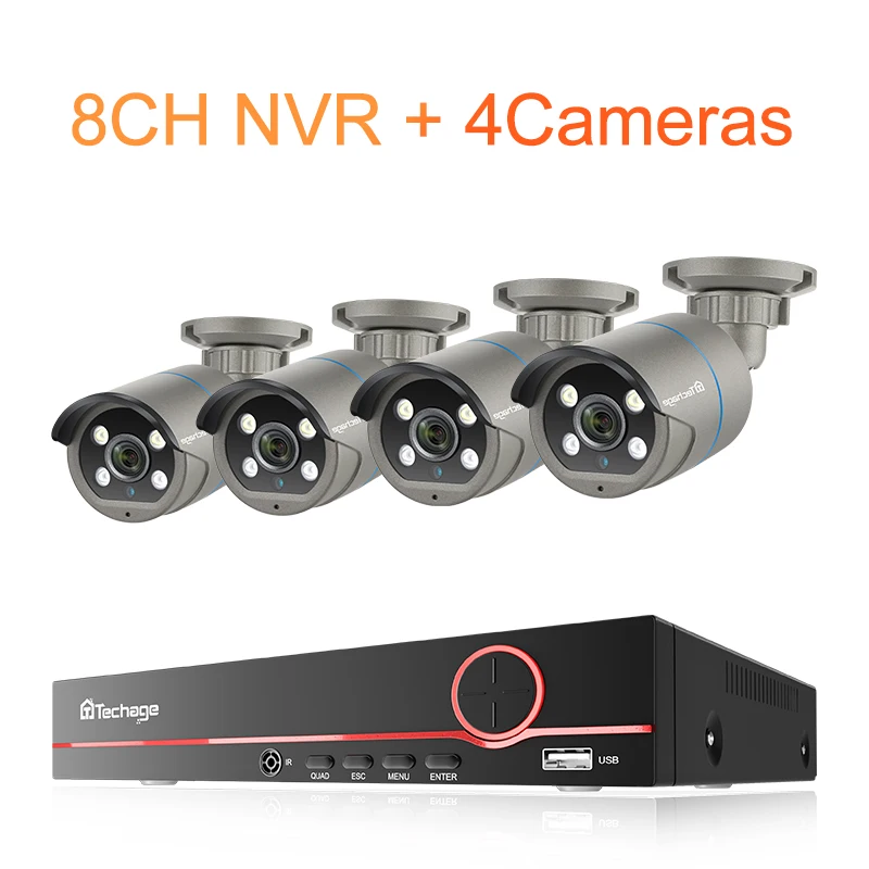 Techage 8CH 4MP POE Sicherheit Überwachung Kamera System Kit AI Gesichtserkennung Audio Record IP Kamera H.265 CCTV Video NVR Set