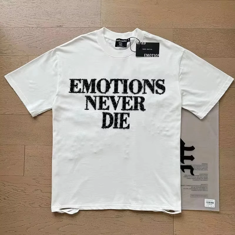 \MIXED EMOTION Shirt Strass Kurzarm T-Shirt für Herren und Damen Streetwear Locker Sitzendes Rundhals-Oberteil Oversized T-Shirt – Detail 5