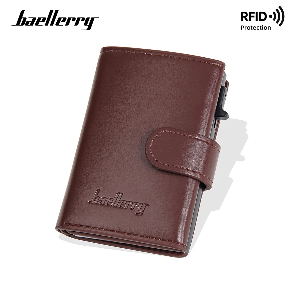 Baellerry New RFID Men Card Bag Wallets Card Holder Photo Holder Male Wallet Zipper Coin Pocket Side Push Card Clip